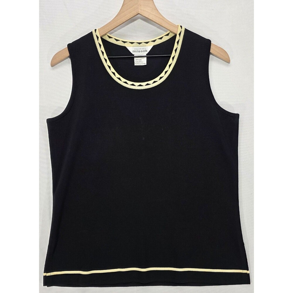 Exclusively Misook Knit Shell Top M Black Cream Minimalist Luxe Capsule Wardrobe
